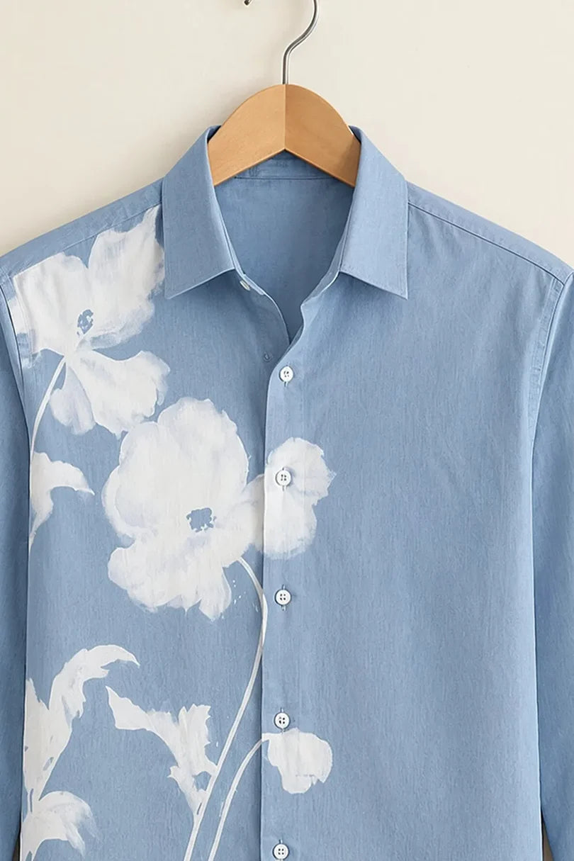 Men's Stylish Sky Blue Flower Print Shirt