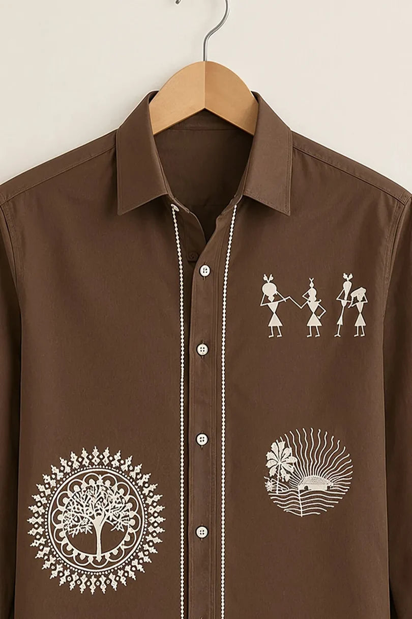 Men's Brown Warli Printed Shirt
