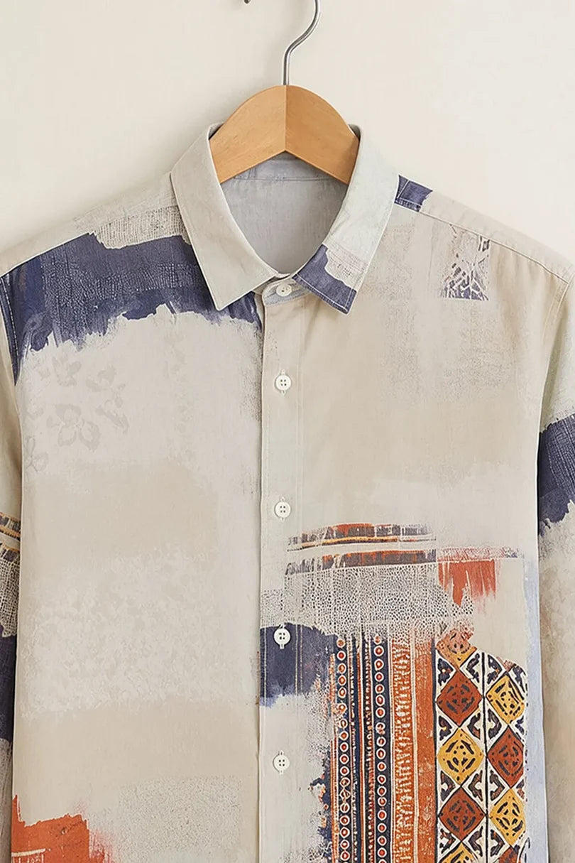 Men's Off-White Ethnic Geometric Shirt