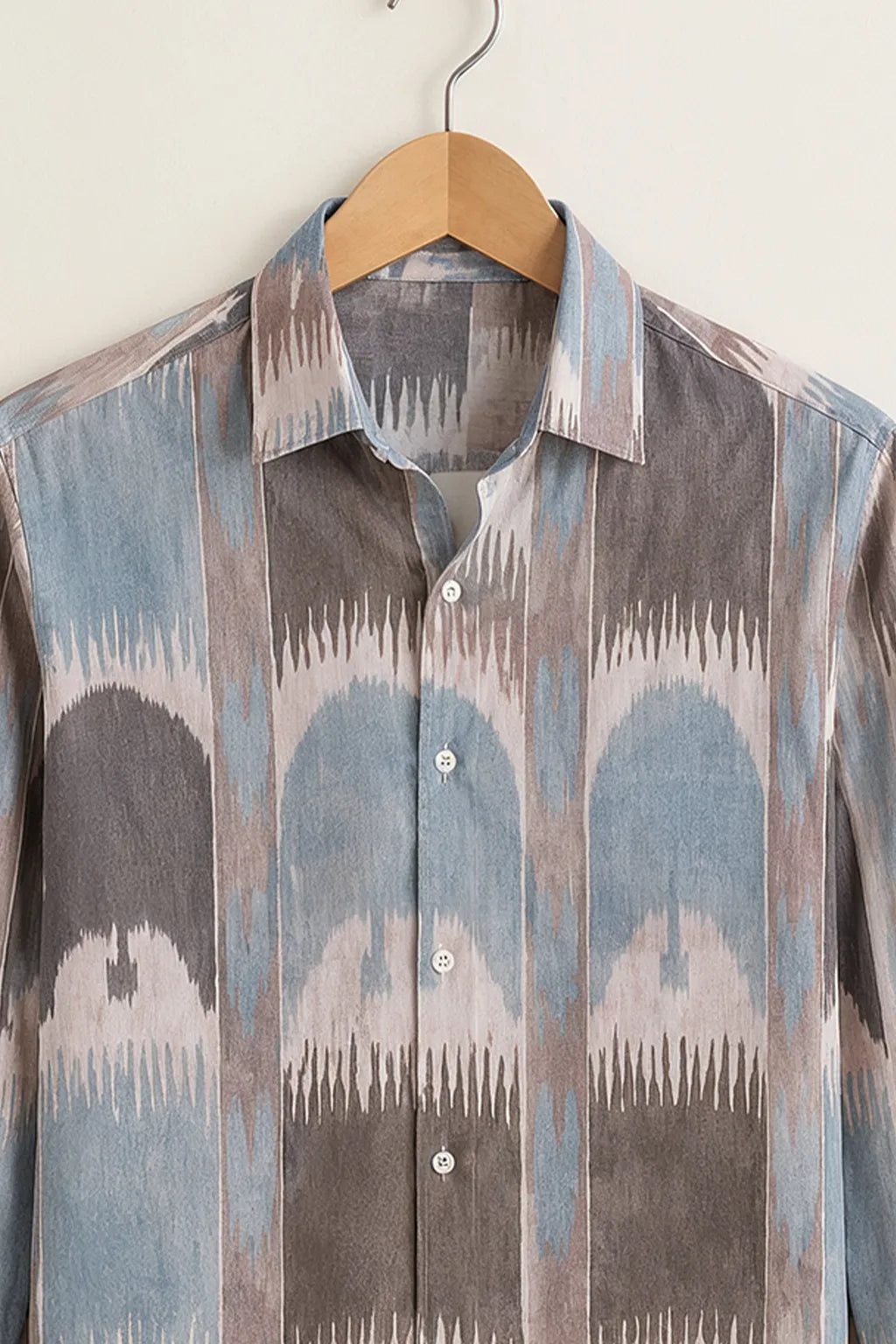 Blue Grey Ikat Pattern Shirt