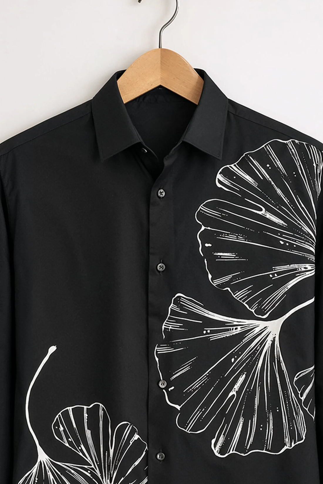 Monochrome Leaf Print Shirt – Black