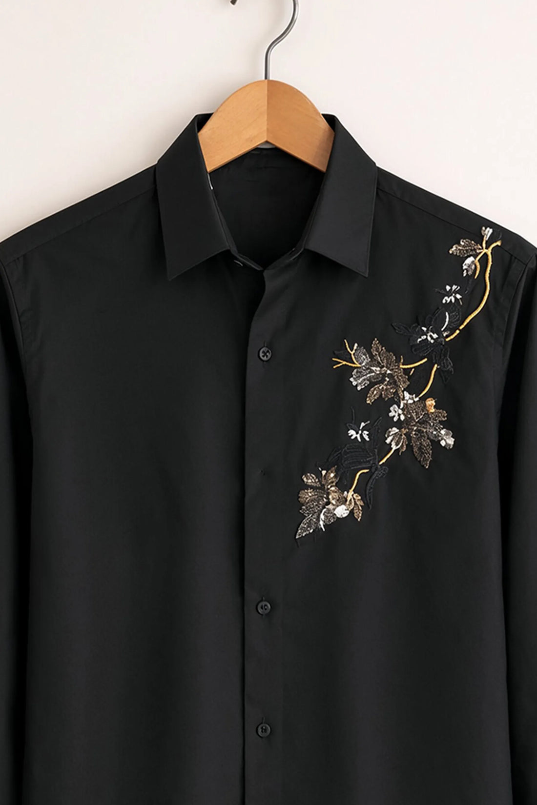 Embroidered Floral Accent Shirt – Black