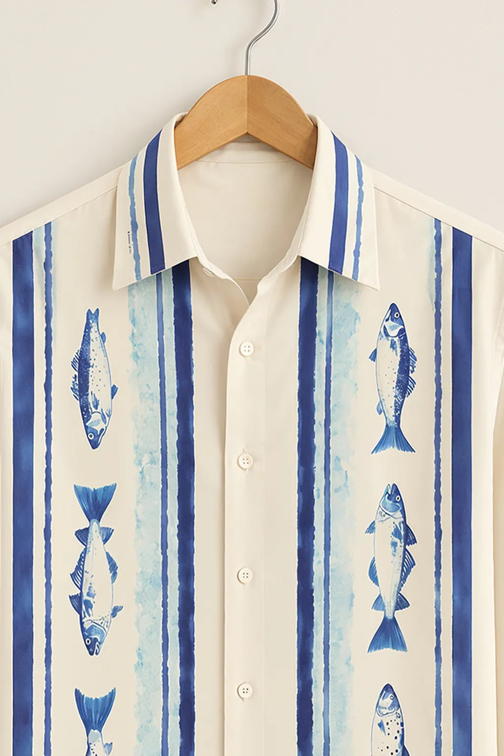 White Coastal Fish Print Shirt