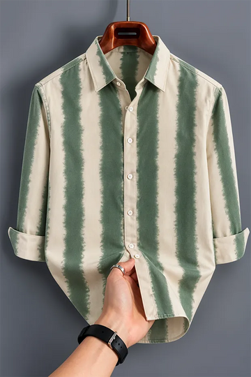 Men's Green & Cream Tie-Dye Striped Shirt