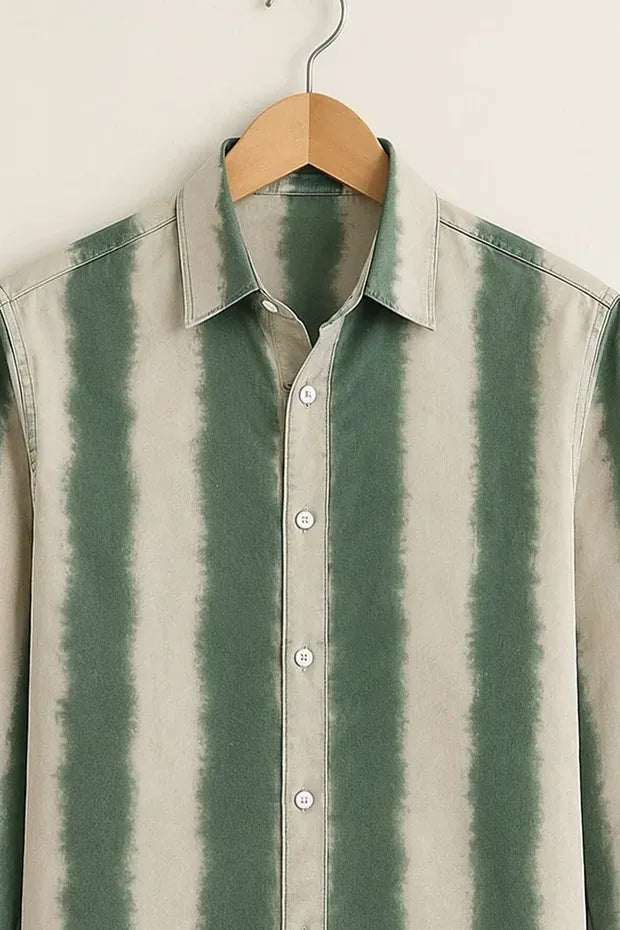 Men's Green & Cream Tie-Dye Striped Shirt