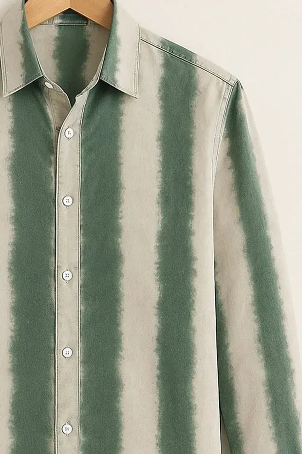 Men's Green & Cream Tie-Dye Striped Shirt