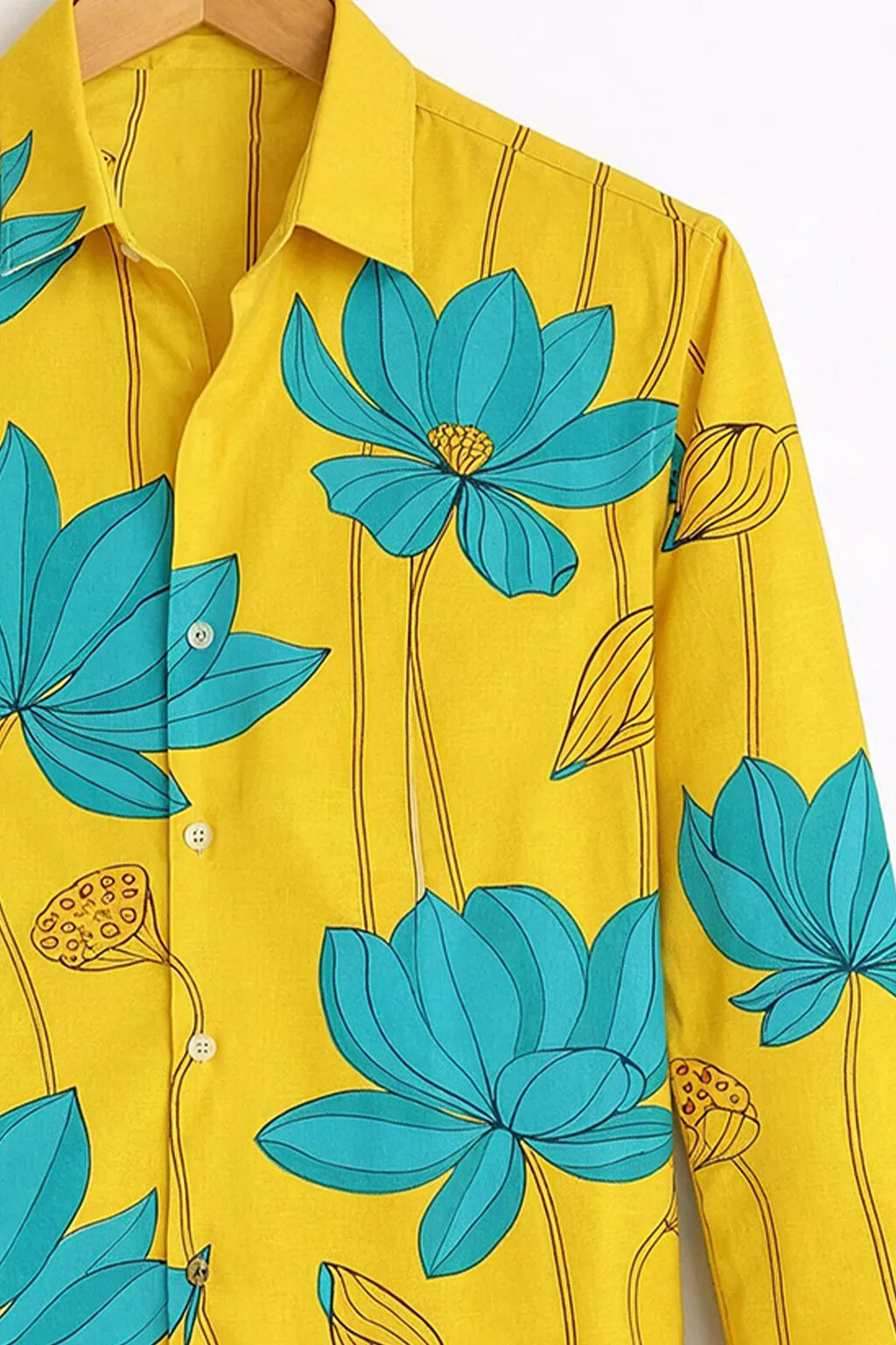 Lotus Bloom Print Shirt – Mustard Yellow