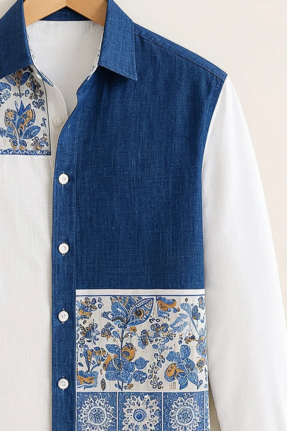 Men's Premium Blue Floral Geometric Shirt