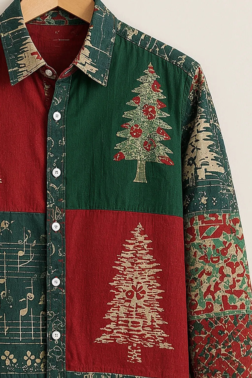 Vintage Christmas Patchwork Print Shirt