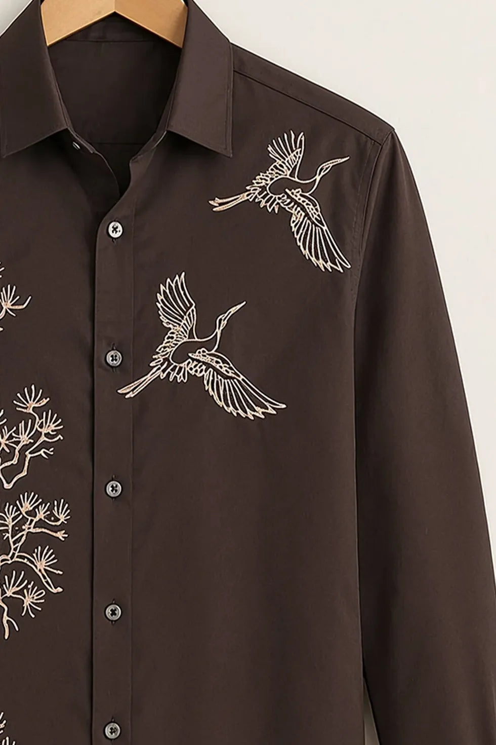 Stylish Brown Tree & Bird Full Sleeve Shirt