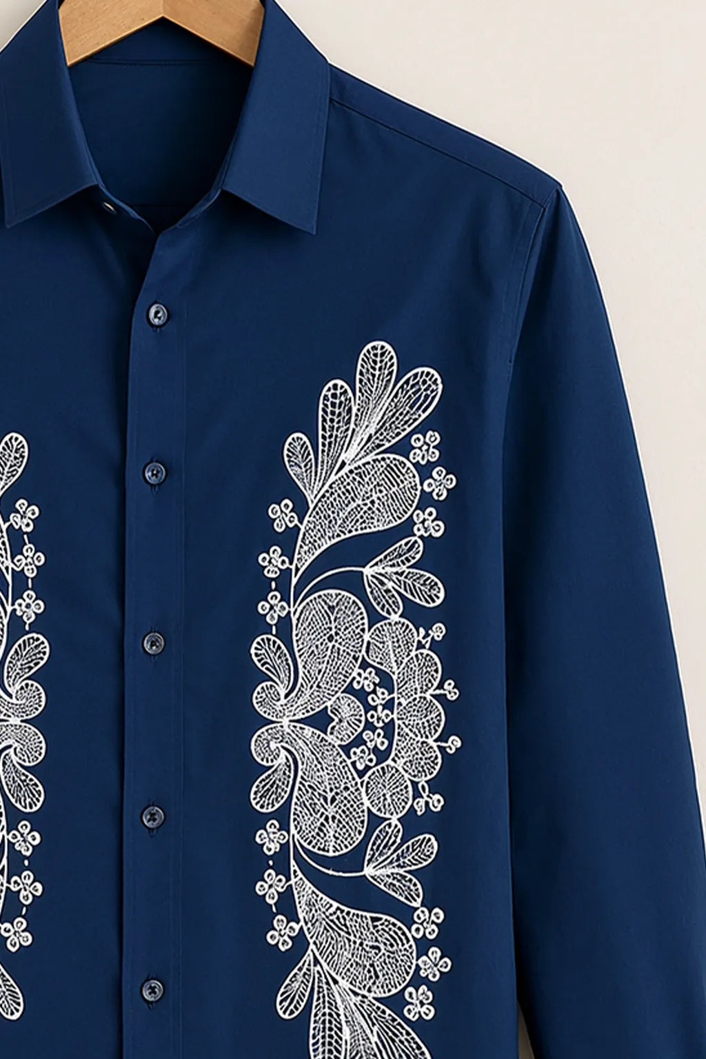 Navy Blue Floral Border Print Shirt