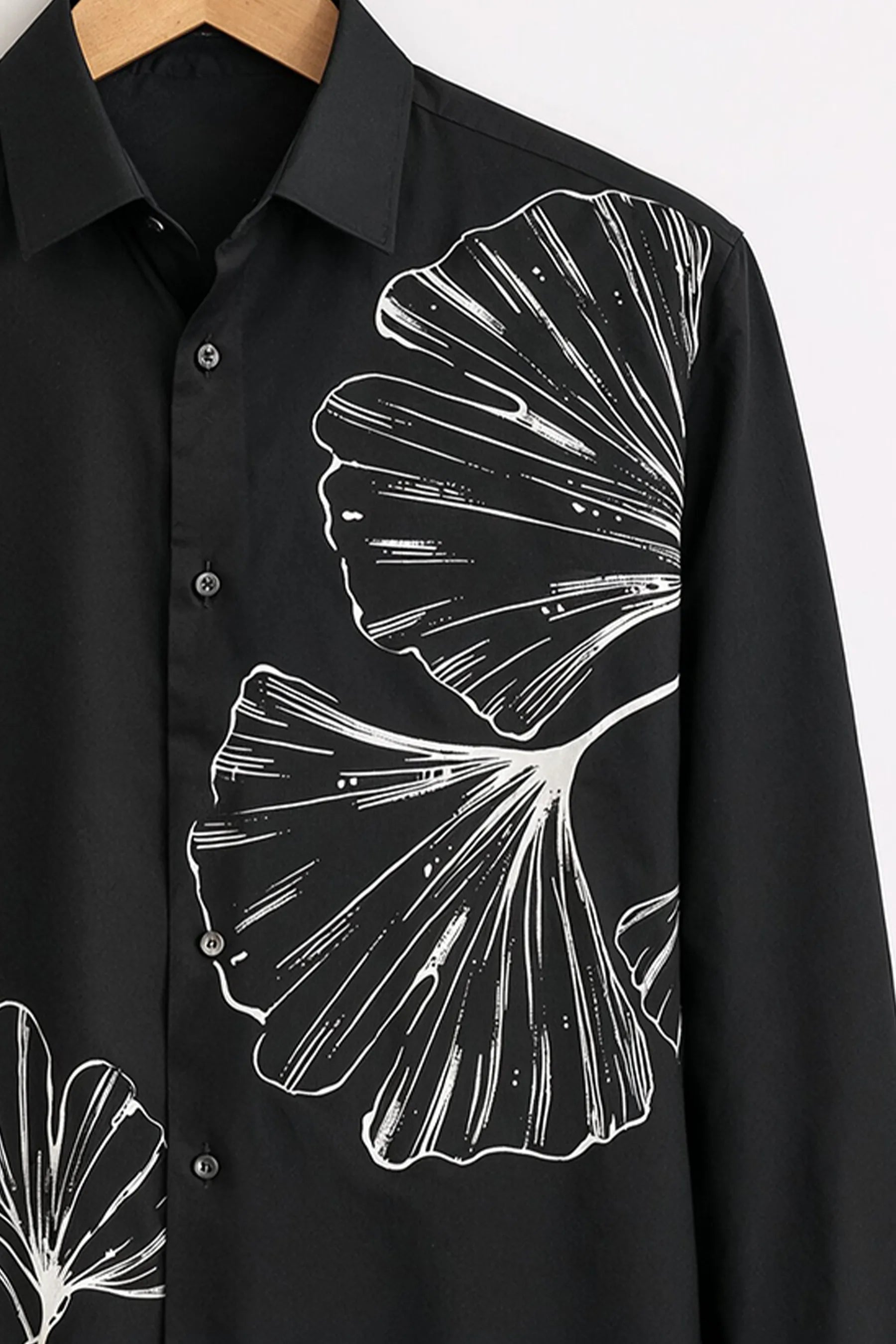 Monochrome Leaf Print Shirt – Black