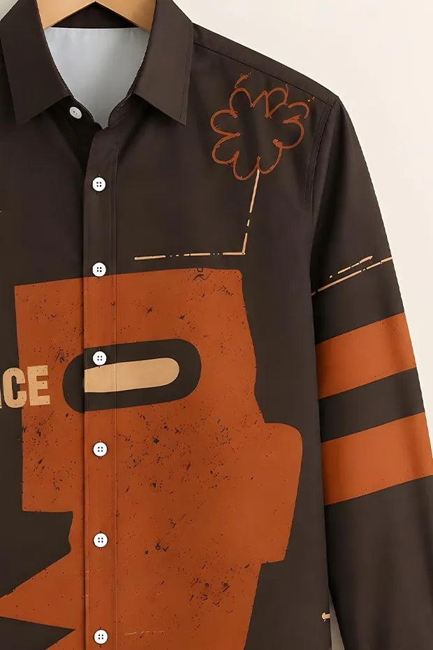 Men's Premium Brown & Orange Printed Shirt
