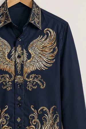 rendy Navy Blue & Gold Printed Shirt