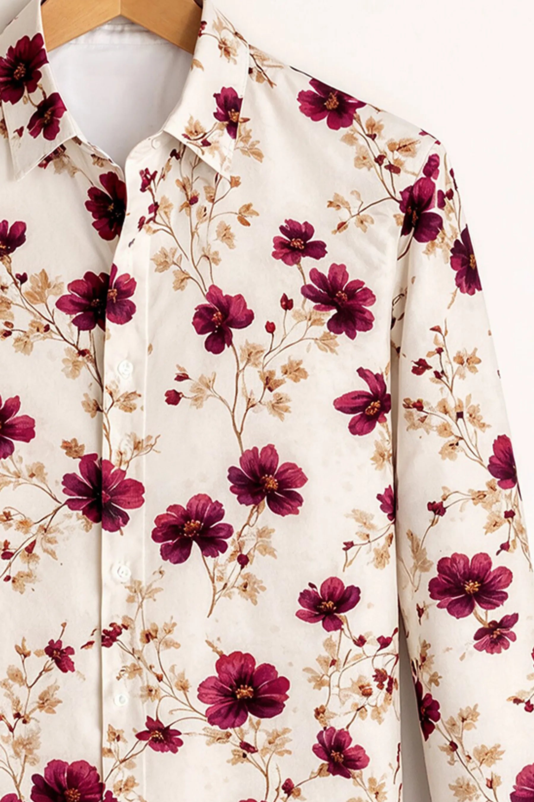 Burgundy Blossom Print Shirt – Ivory