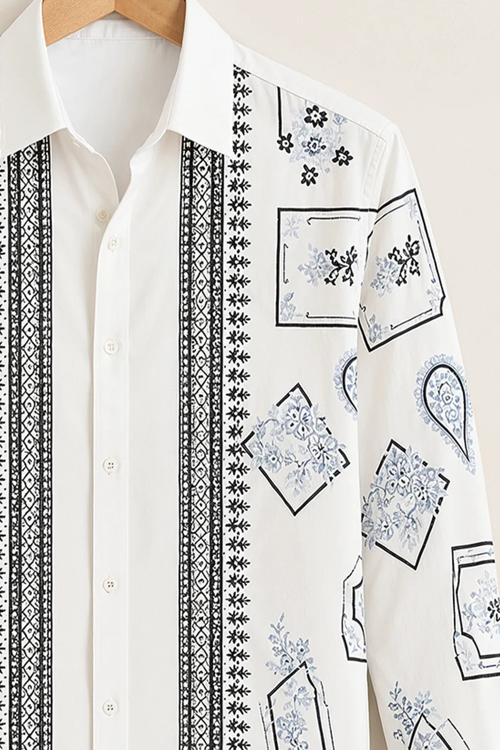 White Vintage Floral Frame Print Shirt