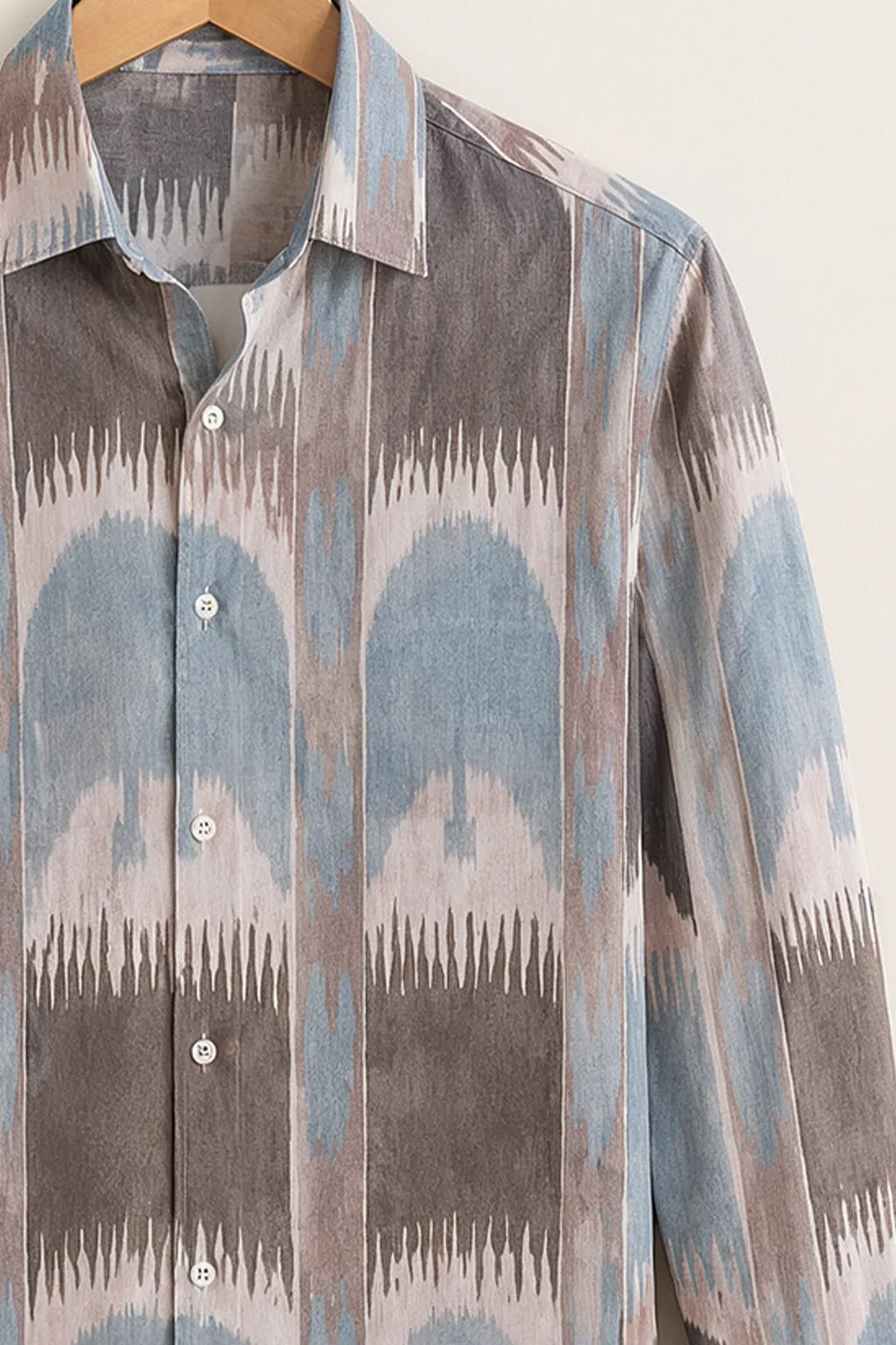 Blue Grey Ikat Pattern Shirt