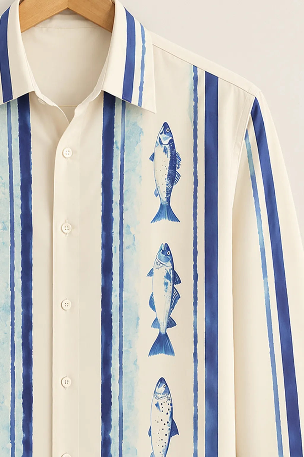 White Coastal Fish Print Shirt