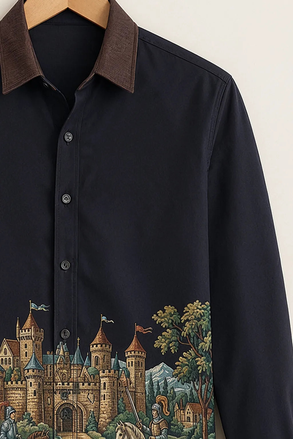 Black Medieval Castle Print Shirt