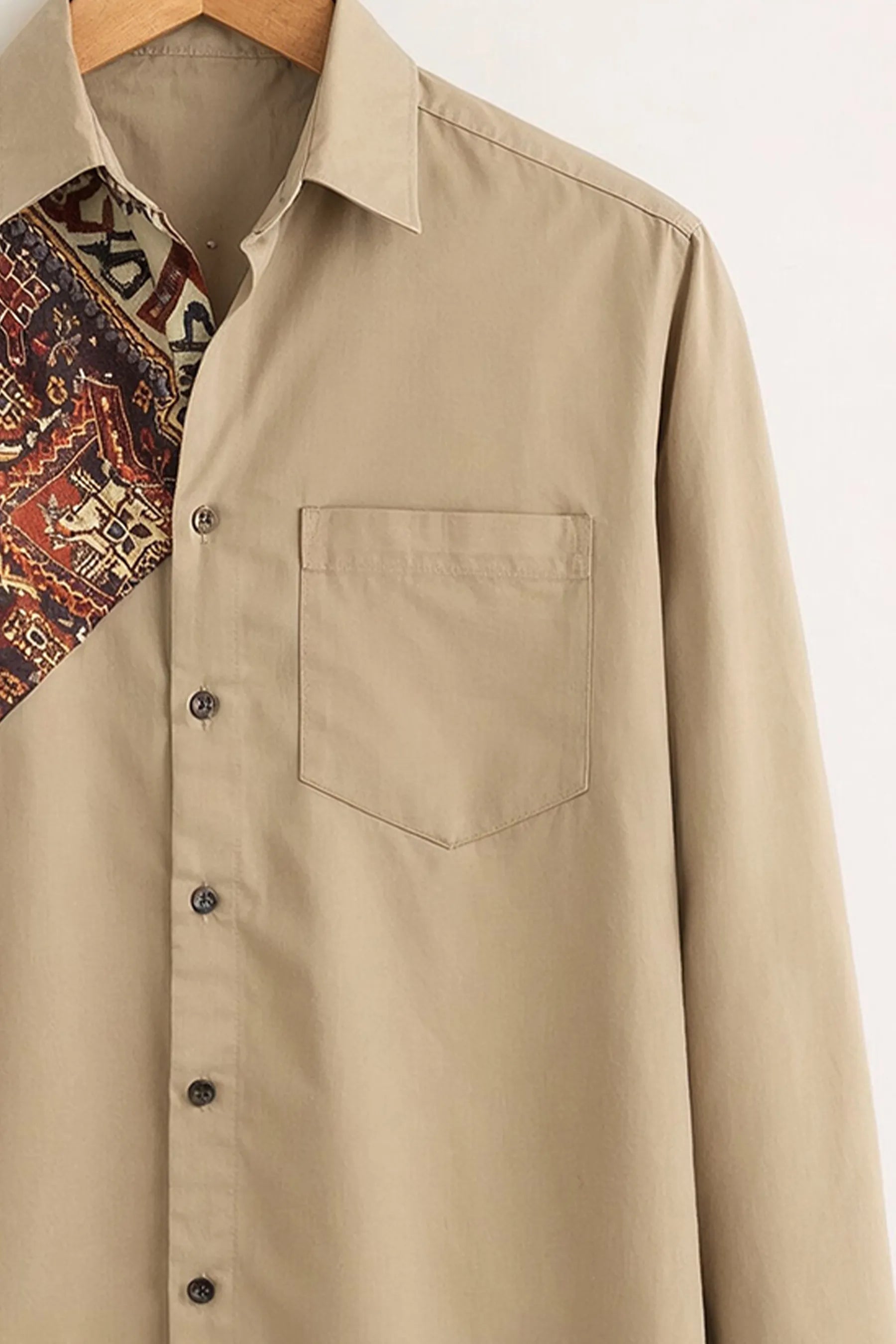 Tribal Patch Panel Shirt – Sand Beige