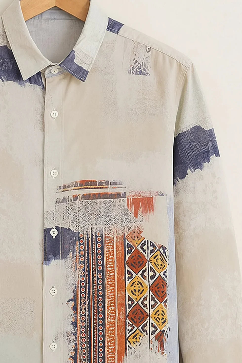 Men's Off-White Ethnic Geometric Shirt