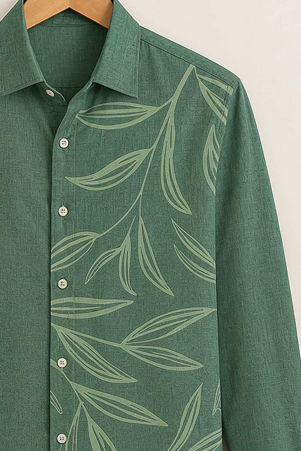 Sage Green Leaf Print Casual Shirt