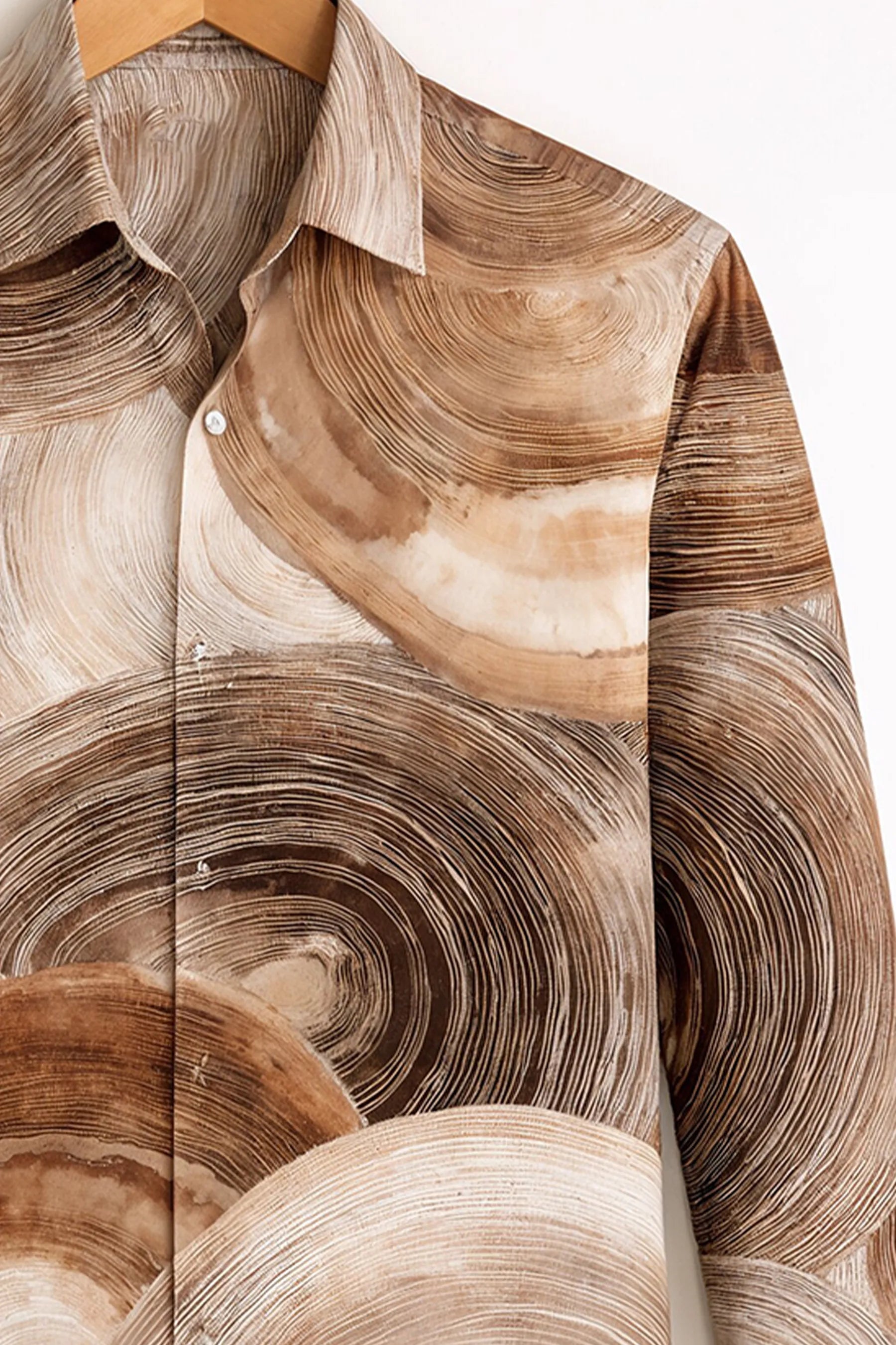 Abstract Wood Ring Print Shirt – Brown