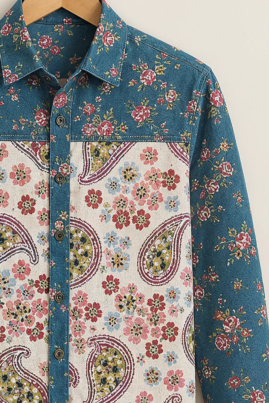Blue Paisley Floral Print Shirt