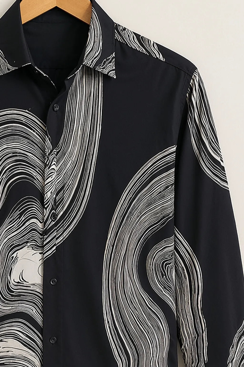 Black Abstract Wave Print Shirt