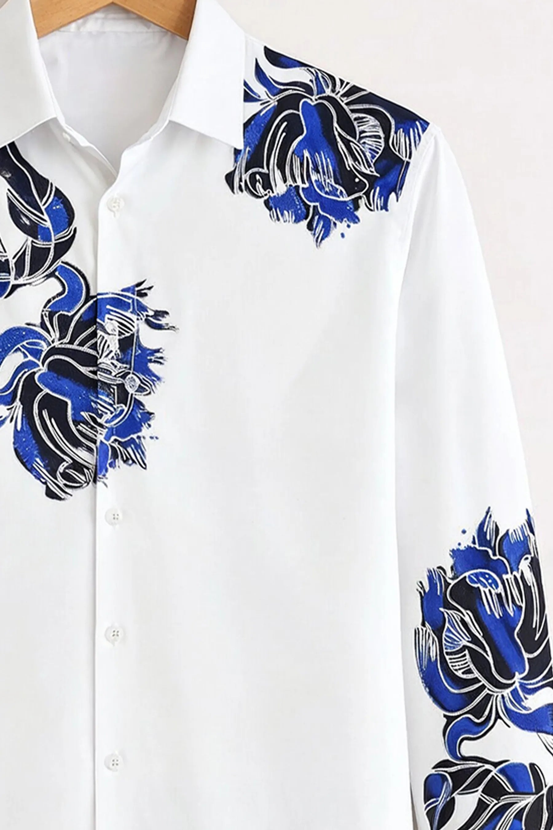 Midnight Bloom Print Shirt – White