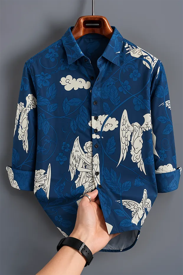Men's Navy Blue Angel Graphic Printed Shirt