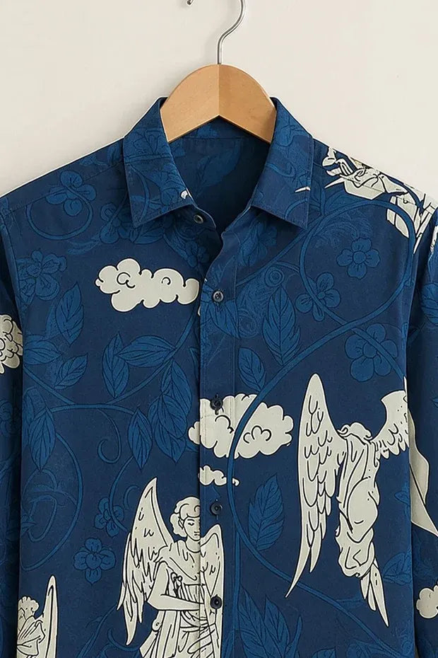 Men's Navy Blue Angel Graphic Printed Shirt