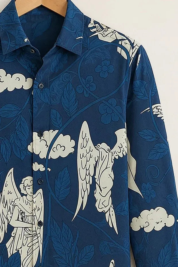 Men's Navy Blue Angel Graphic Printed Shirt