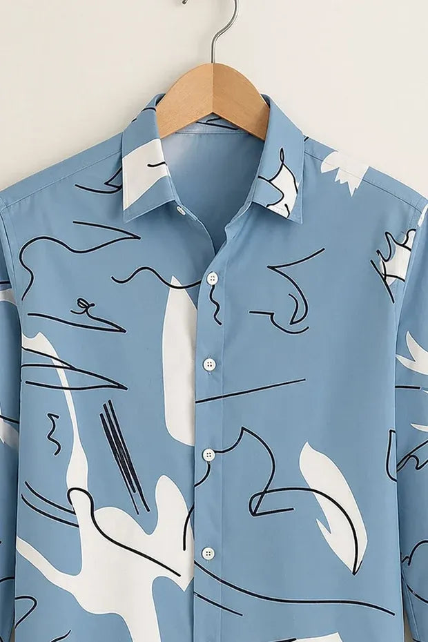 Men's Sky Blue Doodle Art Designer Shirt